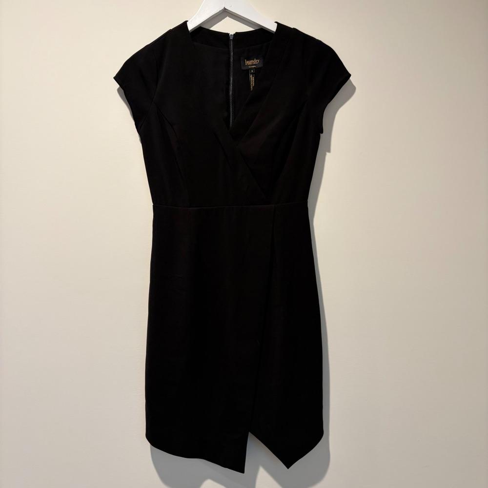 Laundry by Shelli Segal Black Cap Sleeve Wrap V-Neck Sheath Dress Size 0 LY14519